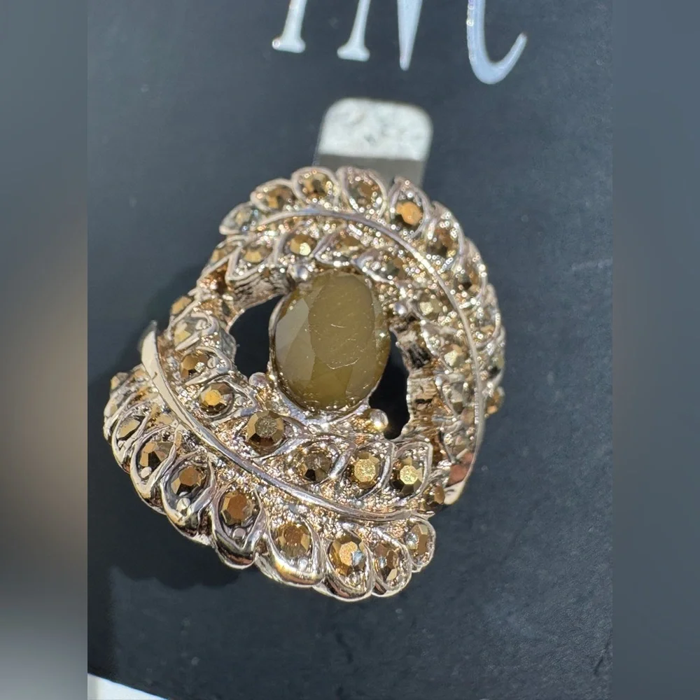 INC International Concepts Gold and Green Stone Statement Ring, Size 7 - Picture 4 of 8